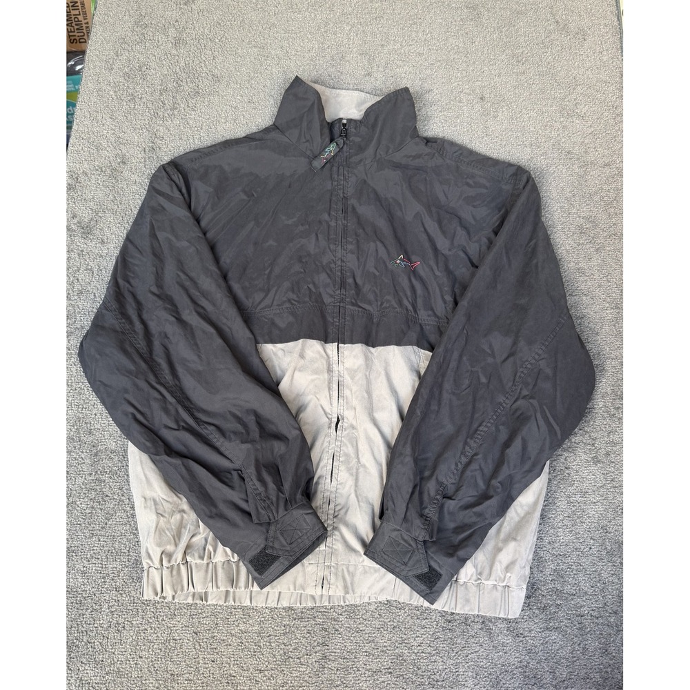 Greg Norman Collection Mens Gray Colorblock Shark Logo Windbreaker Jacket Large